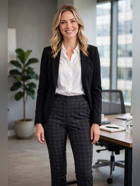 Windowpane Skinny Pants - Gray